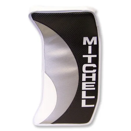 Black, silver and white Mitchell Predator goalie blocker