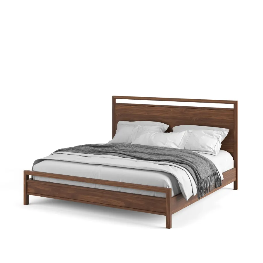 West Bros Adler solid-wood panel bed in a walnut-toned finish