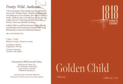 1818 Farm & Cidery Golden Child cider bottle