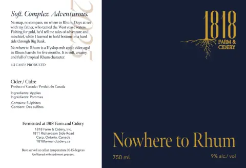 1818 Farm & Cidery Nowhere to Rhum cider bottle