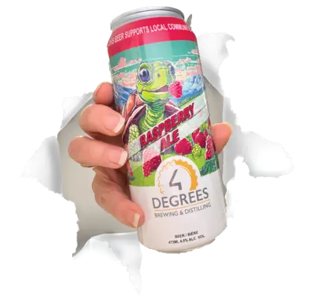 A 473 mL can of 4 Degrees Raspberry Ale