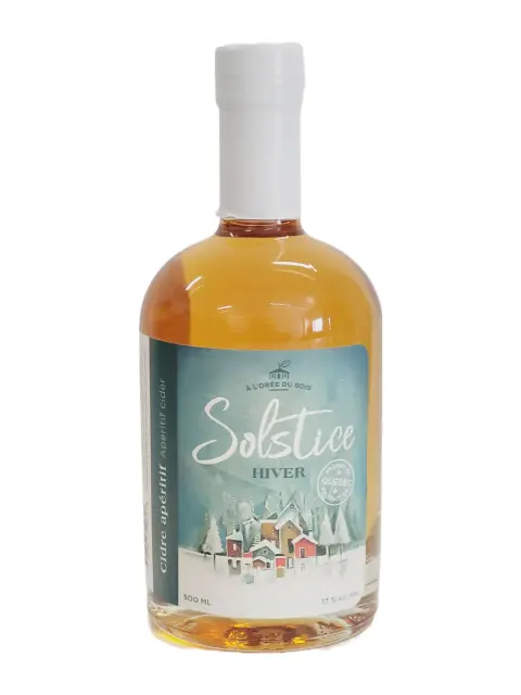 A bottle of Solstice aperitif cider from À l'Orée du Bois