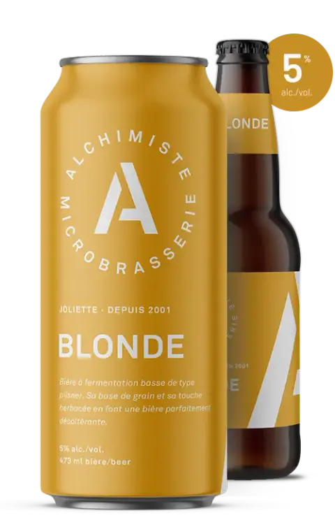 Can of Alchimiste Blonde, a pilsner-style lager