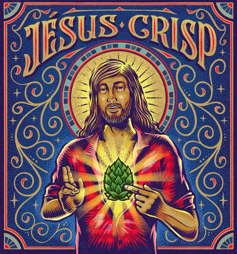Label art for Avant-Garde Jésus Crisp India pale lager