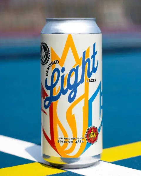 A can of Banished Light lager