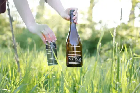 Benjamin Bridge Nova 7 bottle and can