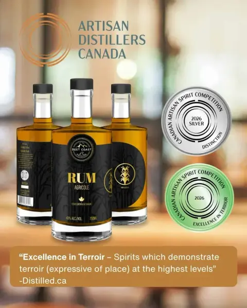 Silver Medal and Excellence in Terroir award-Best Coast Distillers Agricole Rum