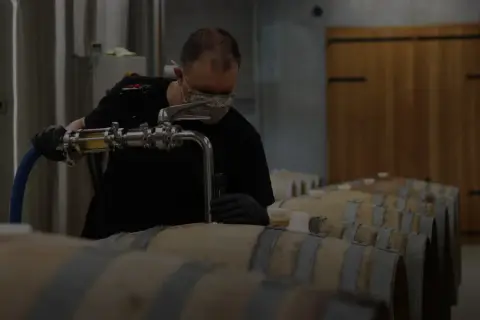 Filling barrels at The Monolith brewery in Edmonton