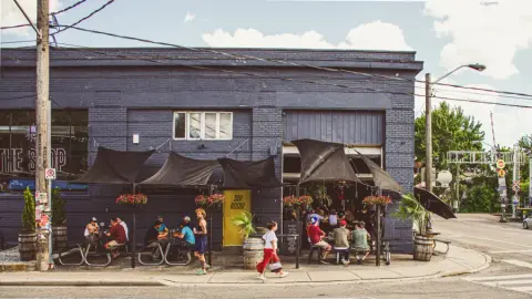Outside the Blood Brothers brewery in a former horse stable