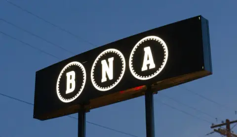 Illuminated BNA sign at the Vernon brewery