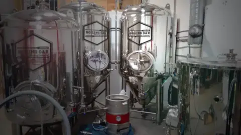 Fermenters at the Boiling Oar brewery in Calgary