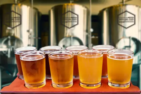 A sample glass of Boiling Oar beer