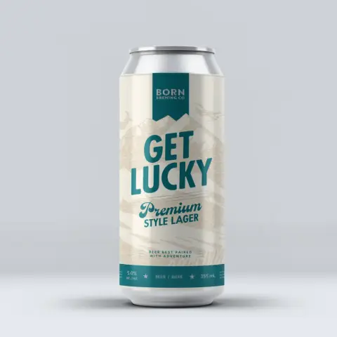 A can of Born Get Lucky lager