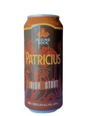 A 473 ml can of Boxing Rock Patricius Irish Stout