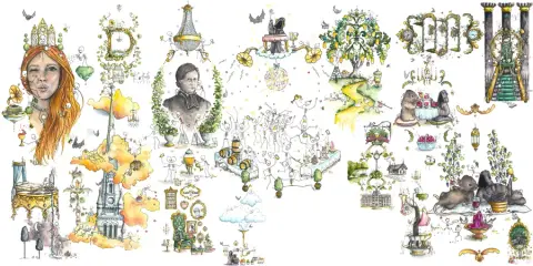 Label drawings for Le Saint-Graal beers