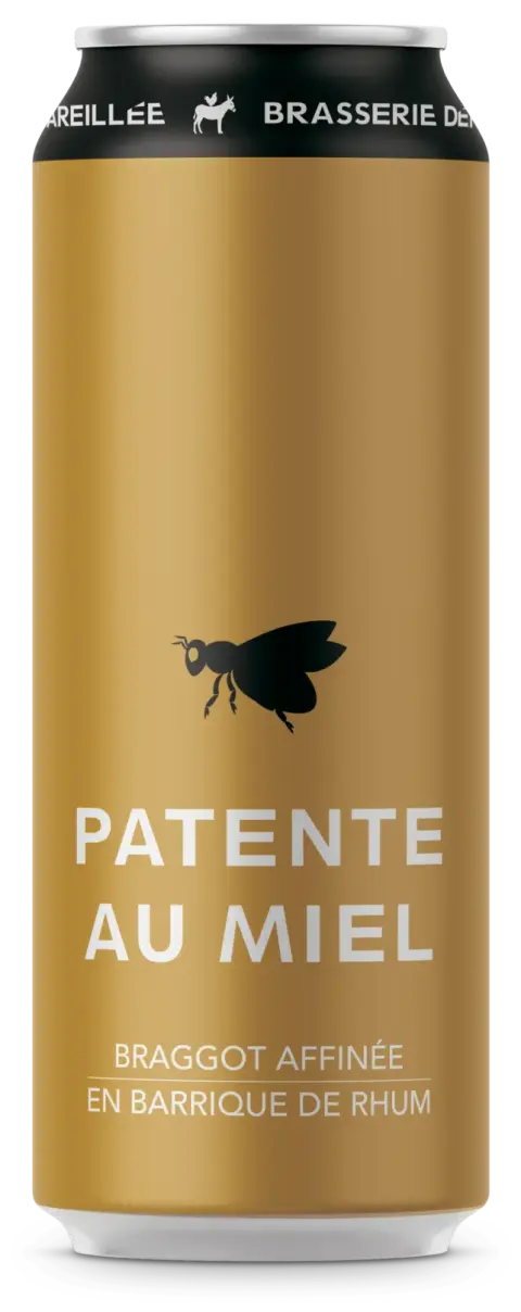 Can of Brasserie Dépareillée Patente au miel, a braggot aged in rum barrels