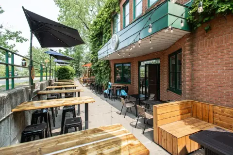 The Memento terrace beside the Lachine Canal