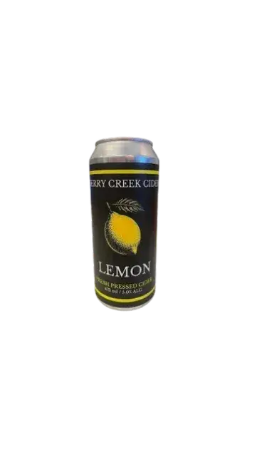 Can of Cherry Creek Lemon fresh pressed cider with a lemon illustration