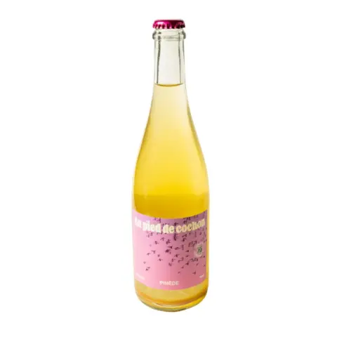 A bottle of Pinède, Au Pied de Cochon's bottle-conditioned cider