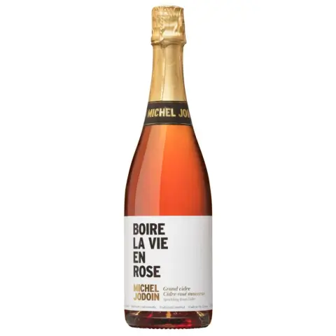A bottle of Michel Jodoin Mousseux Rosé, a traditional-method sparkling cider from Geneva apples