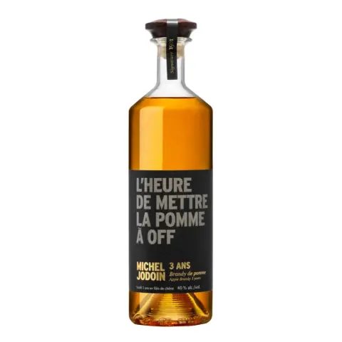 A bottle of Michel Jodoin three-year apple brandy