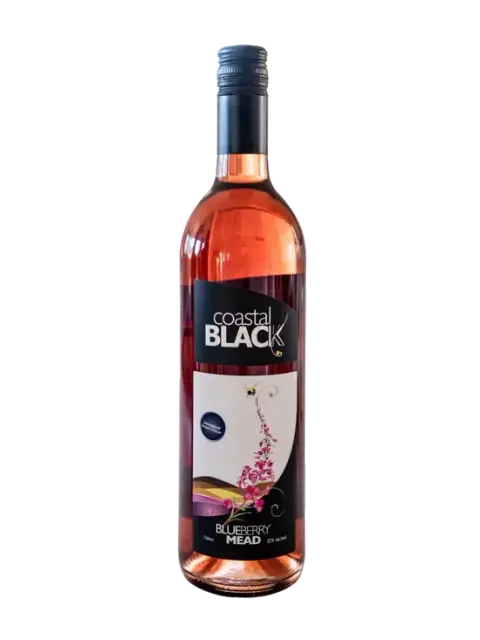 A bottle of Coastal Black blueberry mead