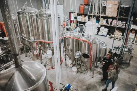 The brewhouse and still at Cold Lake Brewing & Distilling
