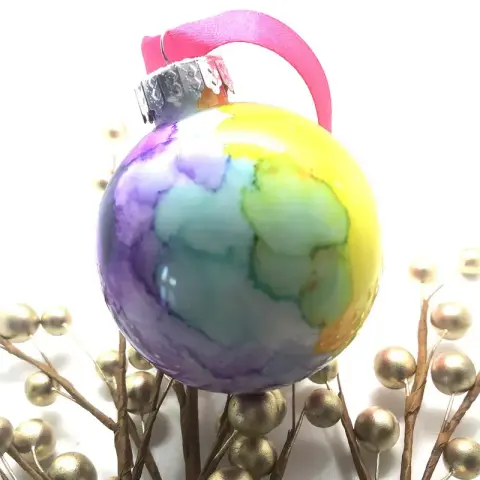 Unbreakable Christmas ornament hand painted with alcohol ink