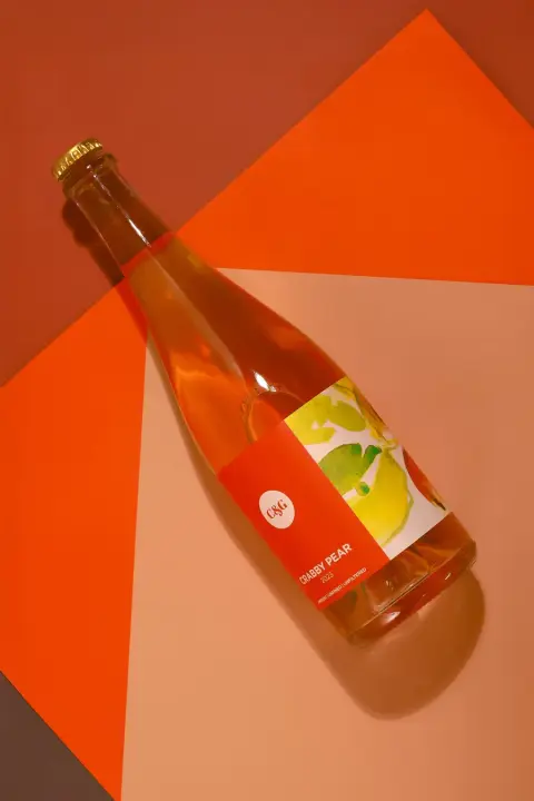 Bottle of Creek & Gully Crabby-Pear traditional method cider