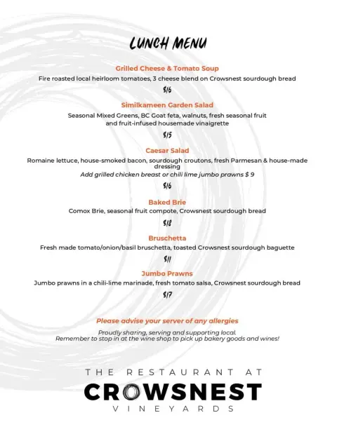 CROWSNEST Lunch Menu 1