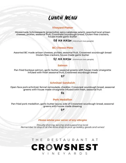CROWSNEST Lunch Menu 2