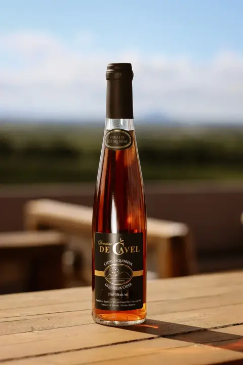 A bottle of Domaine de Cavel cidre liquoreux