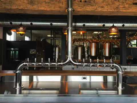 The bar in Flux's converted barn taproom