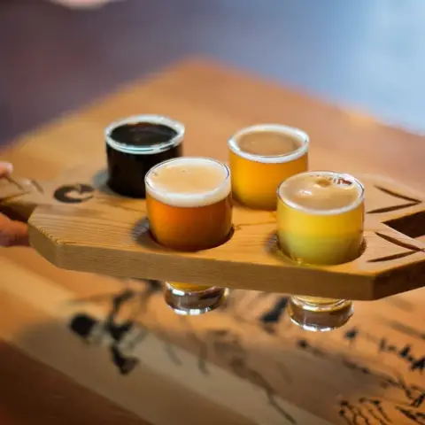 A flight of Fox Mountain beers