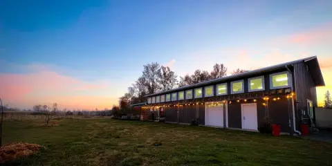 The Fraser Valley Cider Company cidery at sunset