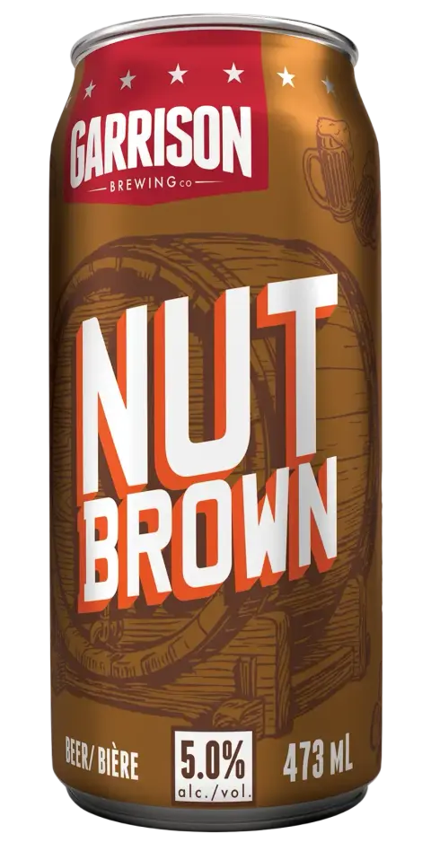 A 473 ml can of Garrison Nut Brown ale