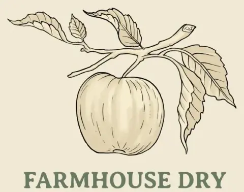 The Farmhouse Dry label illustration of an apple on the branch