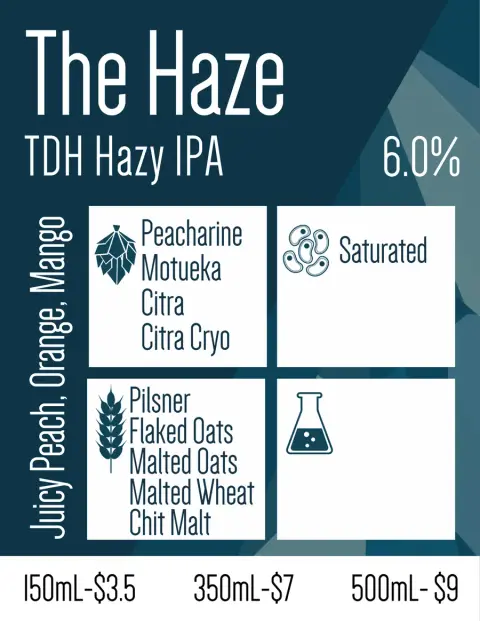The Haze TDH hazy IPA beer board