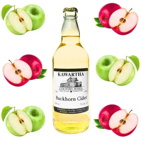 A bottle of Buckhorn Cider, a dry apple cider