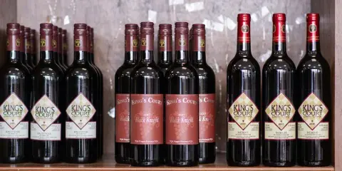 Wine bottles on a shelf