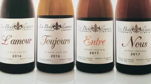 Bottles of La Belle Alliance wine