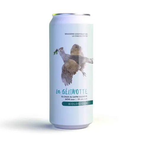 Can of La Gélinotte, a blonde with balsam fir