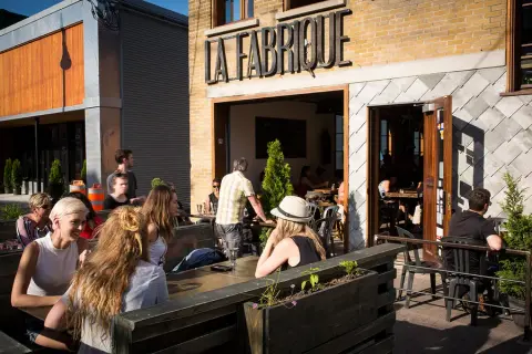 The terrace outside La Fabrique brewpub in Matane