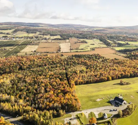 Aerial view of La Grange Pardue farm brewery in Ham-Nord