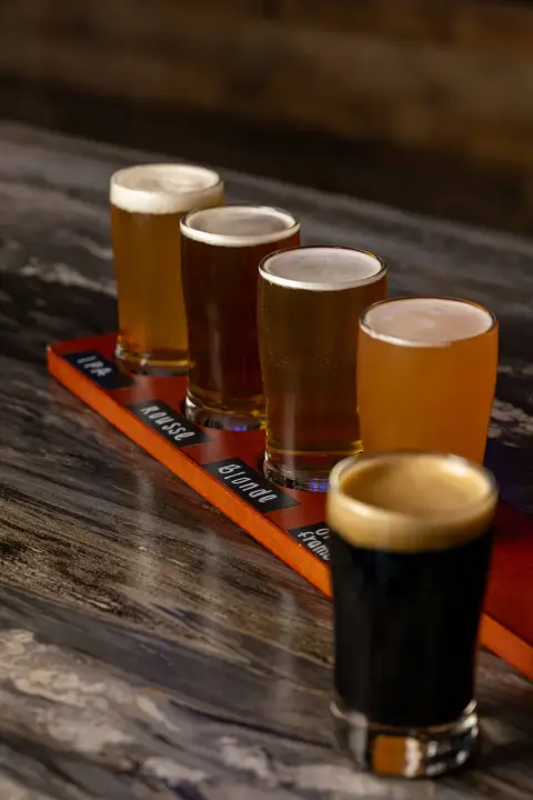 A tasting flight of La Halte des Crinqués beers