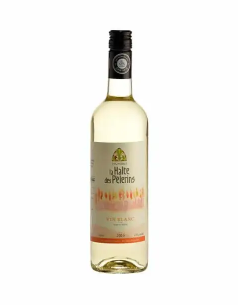 A bottle of La Halte des Pèlerins white wine