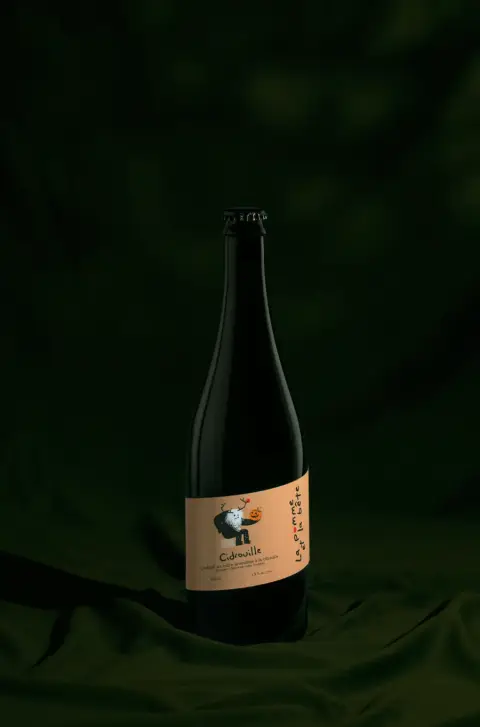 A bottle of Cidrouille pumpkin cider