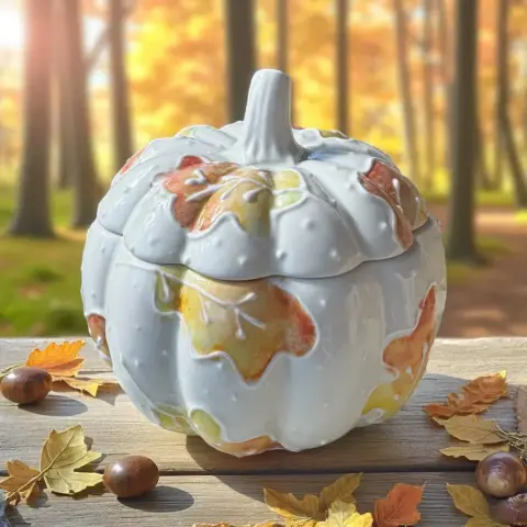 Ceramic Pumpkin Box | Autumn Leaves