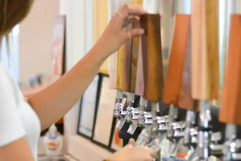 Tap handles at the Lake on the Mountain taproom