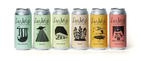 Labels of six beers brewed by L'Ardoise